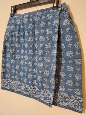 Vintage Denim Floral Jacquard Wrap Skirt